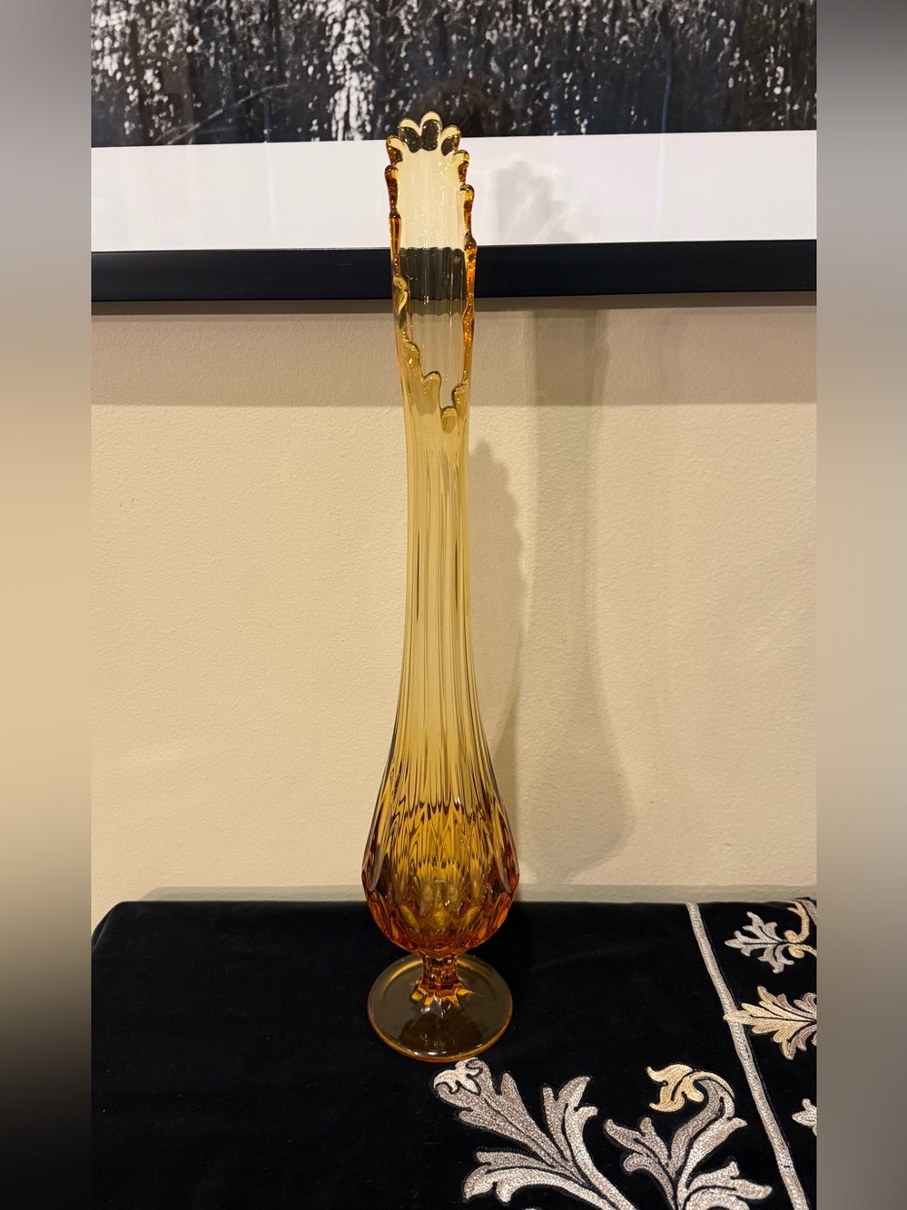 Fenton Colonial Amber Thumbprint Swung Vase 18.5" Vintage MCM Glass